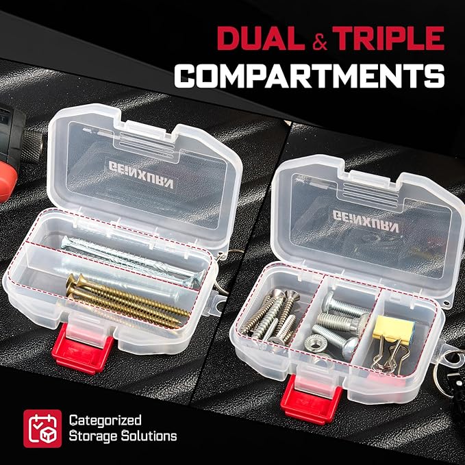 Small Parts Organizer, 4Pcs Plastic Transparent Portable Tools Boxes with Dividers for Small Accessories Storage Cases