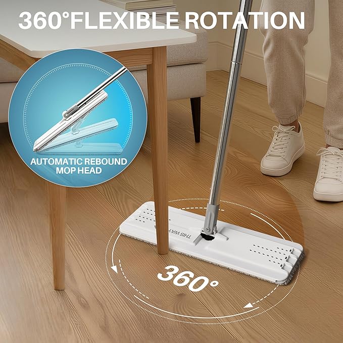 JOYMOOP Hands-Free Self-Cleaning Microfiber Mop and Bucket Set for Home & Commercial Use, Mops for Floor Cleaning and Wall Cleaner, Hardwood, Tile, Laminate, Vinyl Floors, Smooth Walls, Glass Windows