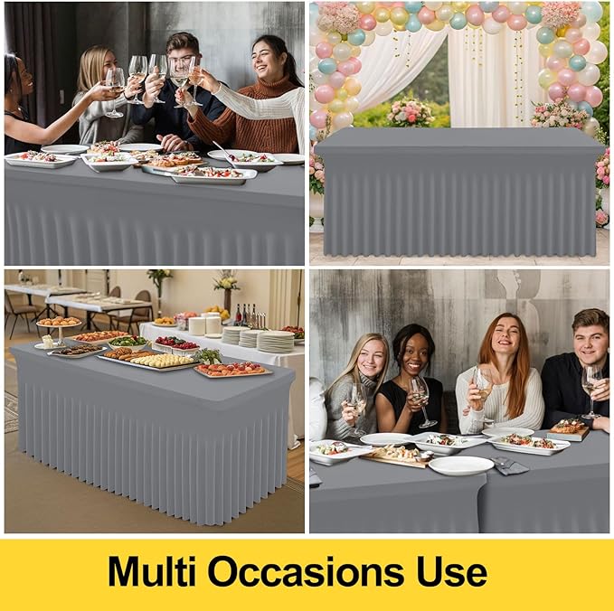 Smiry Spandex Tablecloth, Elastic Fitted Stretch Tablecloth for 6FT Rectangle Tables, Waterproof Washable Table Cover Skirt for Outdoor, Wedding, Banquet & Parties (Grey, 72Lx30Wx30H Inch)