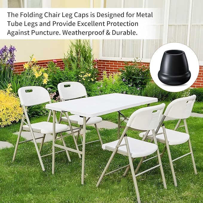Ezprotekt 1" Rubber Chair Leg Caps, 24 Pcs Round Non-Slip Chair Leg Floor Protectors, Furniture Stool Leg Feet Covers for Bar, Tables, Patio Metal Legs, Black (M Fit: 0.87" - 1")