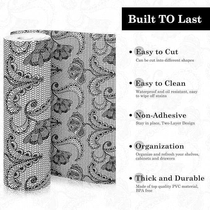 Drawer and Shelf Liner, Non-Slip Kitchen Cabinet Liners Non-Adhesive Thick Strong Grip Waterproof Washable Mats Protect Dresser Shelves Cupboard Bathroom Cabinets, Boho: Floral, 12 in X 20 FT