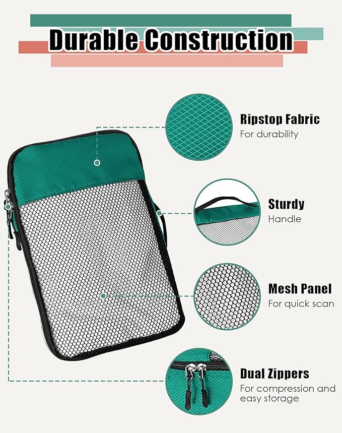 4-Piece Packing Cubes Travel Accessories Set for Suitcases - Luggage Organizer Bags with Double Zipper - Mesh Top - Small/Medium/Large/Slim - Green