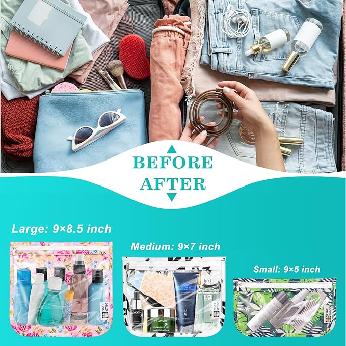 TSA Approved Toiletry Bag, Set of 3 Clear Travel Toiletry Bag Quart Size Zipper Travel Pouch, Waterproof Makeup Cosmetic Bag for Women Men Kids Toiletries Carry on, Wander