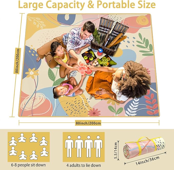 Extra Large Picnic Blankets Waterproof Foldable (80 "x 80") Beach Blanket Waterproof Sandproof,3-Layer Thicking Mat Outdoor Packable Camping Blanket(Bohemian)