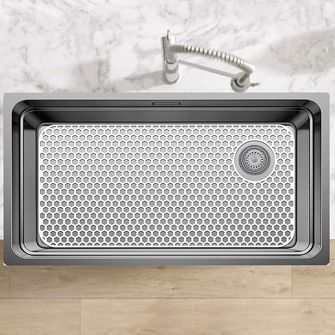 Silicone Sink Protectors for Kitchen Sink - 28.4"x 14.3" Kitchen Protector Accessory, Non-Slip Heat Resistant Mat for Bottom of Farmhouse Porcelain Stainless Steel(Top Right Drain Hole,White)