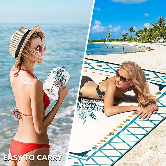 HIHOHO Beach Blanket Waterproof Sandproof Extra Large Beach Mat 79" X 83"/120"x108"for 1-8 Adults Quick Drying Durable Outdoor Picnic Mat for Beach Travel Camping Hiking