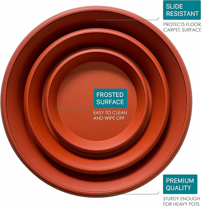 LOOPSEED Plant Saucer 6 Pack Drip Trays Planter Pot Base Heavy Duty Plastic Drainage Tray for Indoor Houseplants Outdoor Garden 5 inch 8 inch 11 inch 3 Sizes 2 Each Round (Terracotta)
