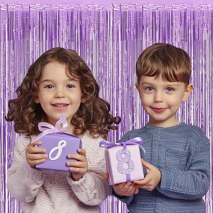 10 Pack Light Purple Backdrop Curtain 3.2ft x 8.2ft Metallic Tinsel Foil Fringe Curtains Photo Booth Background for Birthday Party Decoration Baby Shower Engagement Wedding Christmas Decoration