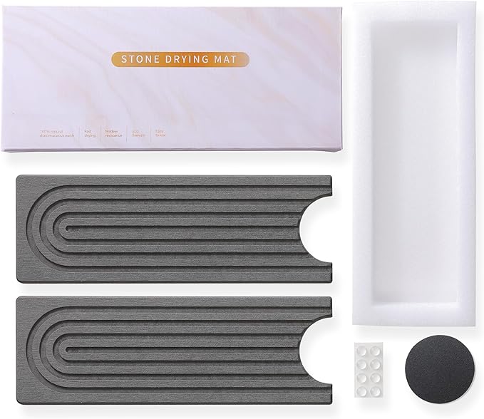 24'' Longer Faucet Mat for Kitchen Sink [Diatomite Stone Super Fast Drying] Stone Faucet Mat for Kitchen Sink Splash Guard Sinks Stones Quick Dry Around Faucets Stones Drying Mats Bathroom
