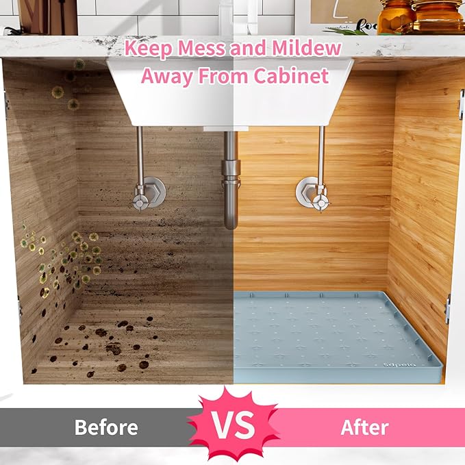 Sdpeia Under Sink Mat 22"×19" Waterproof Silicone Cabinet Liner & Sink Protector for Kitchen & Bathroom, Multi-Purpose Organizers Tray for Pets, Laundry, Cat Litter Mat