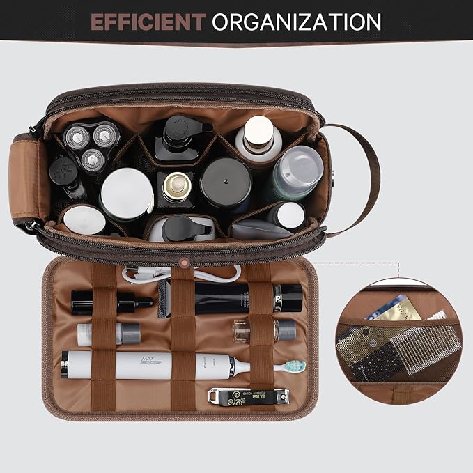 Toiletry Bag for Men, Travel Essentials Travel Toiletry Bag, Water-Resistant Compact Bathroom Roll Organizer for Hygiene, Shaving kit, Gifts for men (7 Dark Brown(PU Leather))