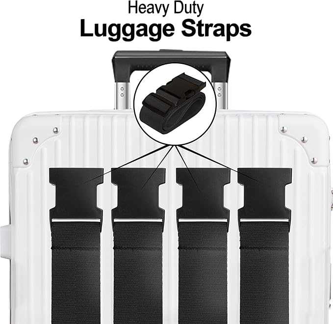 Luggage Straps for Suitcases TSA Approved Travel Belt 8 Pack by Chelmon (Black)