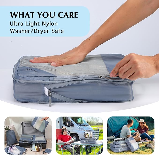 PFEYRPK Lightweight Compression Packing Cubes for Suitcases, Compressible Expandable Travel Packing Organizer with Clear Toiletries and Backpack Bag, Travel Essentials for Carry-on Luggage, 7-Piece Set