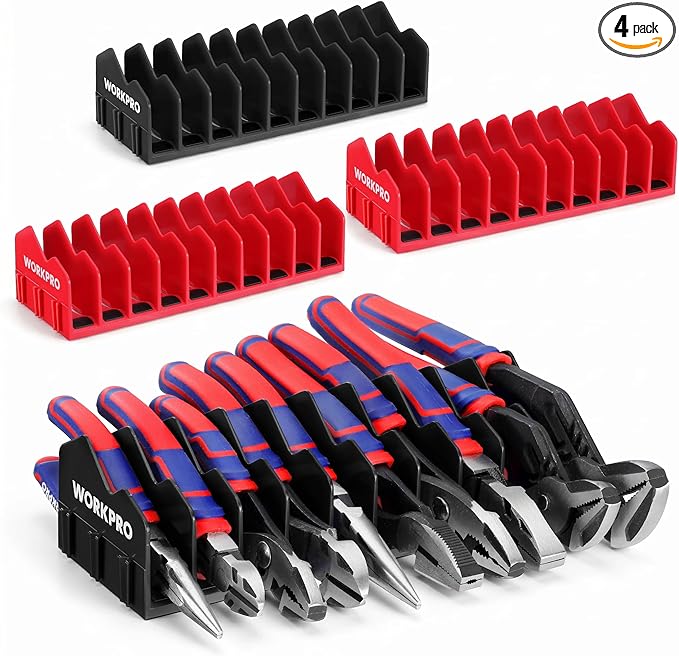 WORKPRO 4-Pack Plier Organizer Rack, Pliers Holder and Cutter Organizers with Non-Slip Rubber Base, 40-Slot Tool Box Organizer, Tool Drawer Organizer, Tool Storage, Plier Rack (Pliers Not Included)