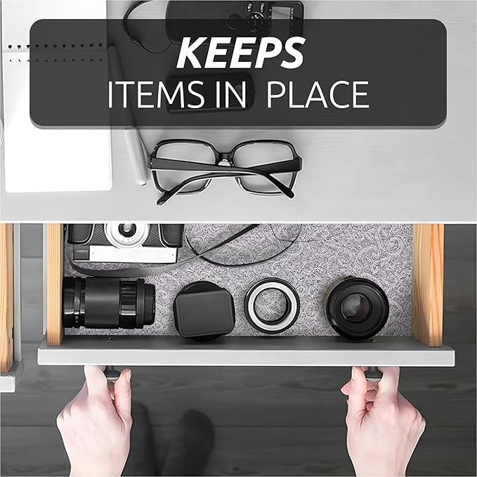 18X96 Inch Shelf Liner with Scissor & Tape Measure for Kitchen Cabinets, PVC Drawer Liner for Dresser Non-Slip Bathroom, Non-Adhesive Cabinet Liner Washable (Black)