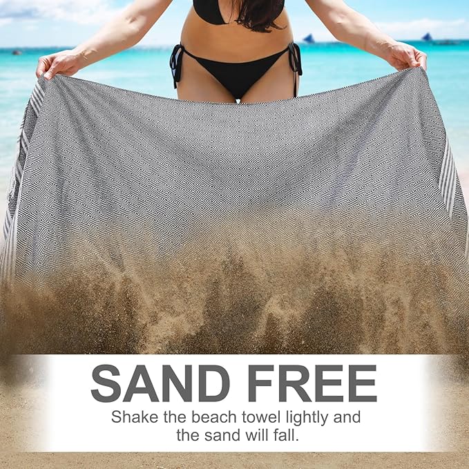 Genovega Oversized Cotton Turkish Beach Bath Towel Set 74"x38" Extra Large Sand Free Quick Dry Swim Camping Pool Clearance Towels Travel Blanket Adult Essentials Stripe Black