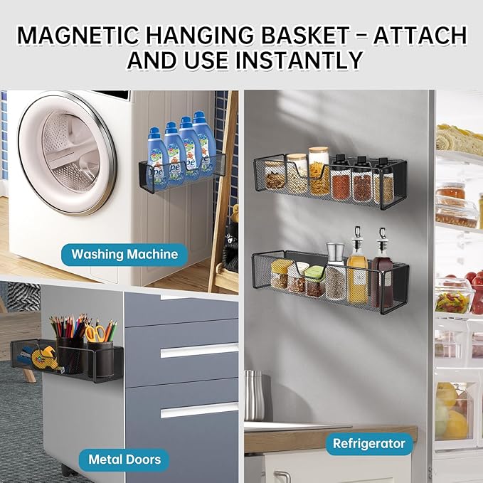 Magnetic Basket Organizer Holder for Fridge Magnetic Shelf Magnetic Storage Bin Box Containers for Refrigerator Whiteboard Classroom Magnetic Organizer