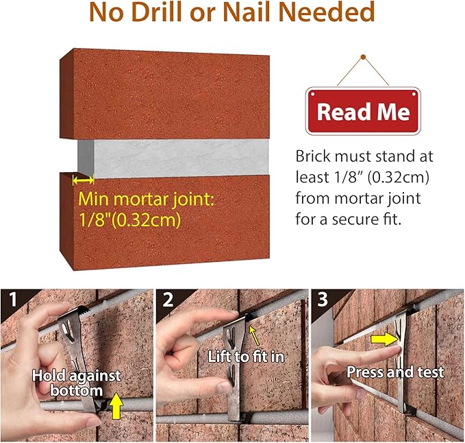 Booda Brand Brick Hook Clips (12 PCS) for Hanging Outdoors, Brick Hangers Fit Standard Size Brick 2-1/4" to 2-3/8" in Height, Heavy-Duty Brick Siding Clips Wall Hangers for Hanging No Drill and Nails