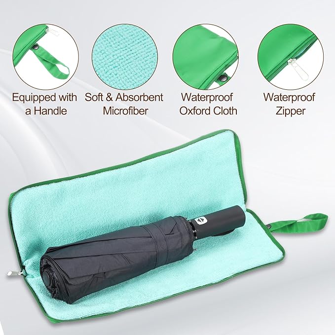 uxcell Wet Umbrellas Bag, 15 x 5 Inch Waterproof Oxford Cloth Reversible Umbrellas Sleeve Cover Portable Waterproof Case for Wet Travel Folding Umbrellas Travel Home Outdoor, Green