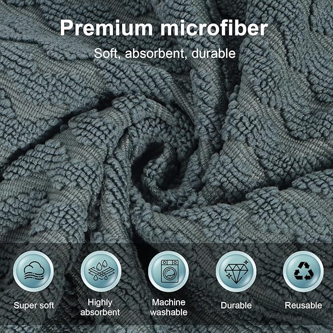 Microfiber Dual-Sided Cleaning Cloths, 6 Pack 12 x 12 Inch Reusable Dish & Cleaning Towels, Soft & Textured All-Purpose Cleaning Rags for Kitchen, Home & Car, Reusable Rags, Grey