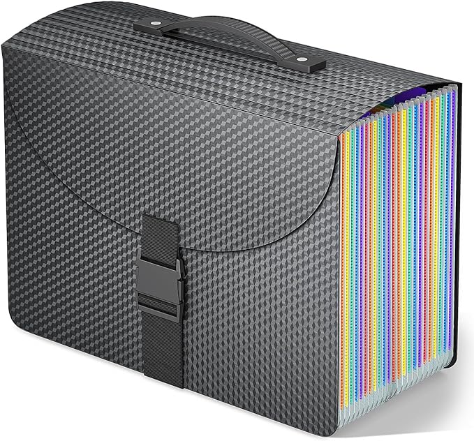 25 Pockets Expanding File Folder with Handle,Expandable File Organizer,Portable Accordion File Organizer A4 Letter Size,Adjustable Strap,Perfect Filing Folders for Documents,Colored Tabs