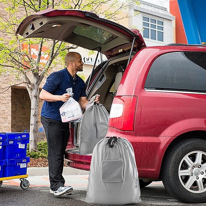 2 Pcs Travel Laundry Bags, JHX Dirty Clothes Organizer【Upgraded】with Handles and Aluminum Carabiner, Collapsible Laundry Bag for Travel, Camp, Fitness, and Students（Grey） 24"L x 21"W
