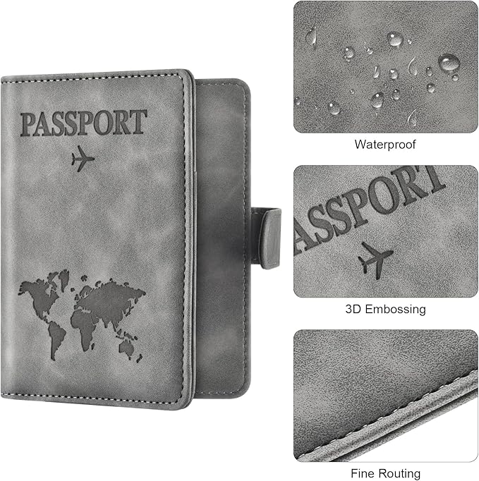 Eoehro Passport Holder for Travel Essentials, Passport Wallet Cover Case for Travel Must Haves Accessories,Passport Book Holders for Women and Men(gray)
