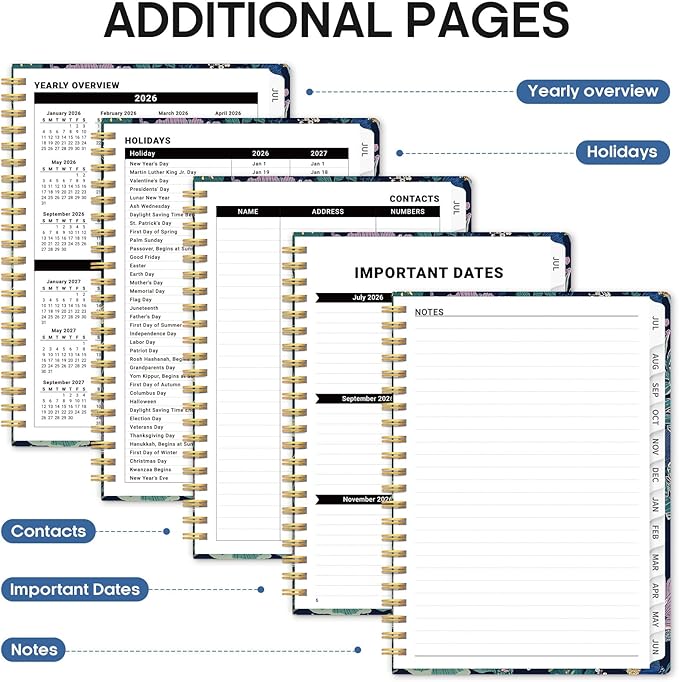 Planner 2026-2027, Academic Year Monthly and Weekly Calendar Planner, Jul 2026 - Jun 2027, Hardcover Teacher Student Planning Agenda book with Tabs, Perfect for School Office Supplies, 6.3" x 8.5" - Midnight Cranes