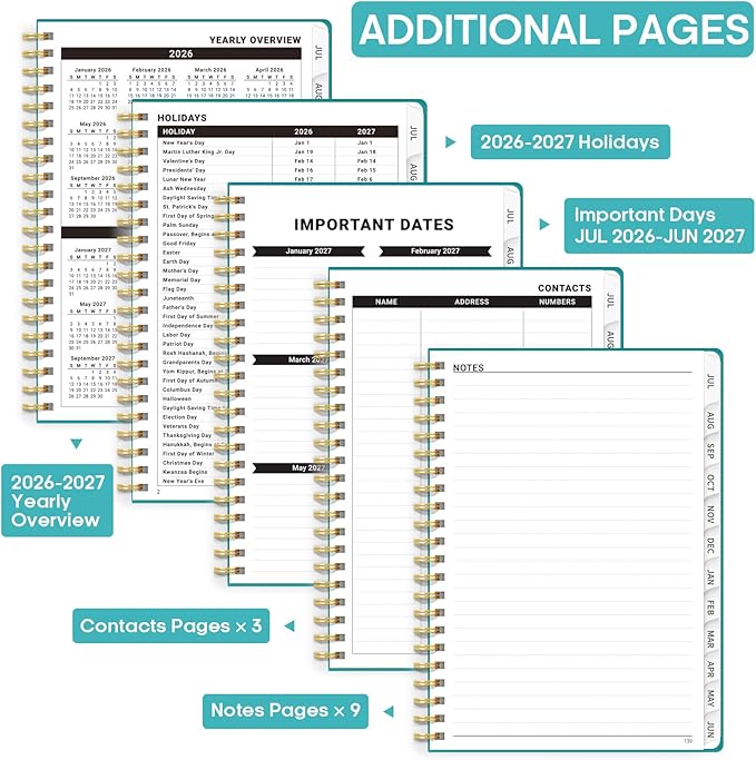 Academic Planner 2026-2027, Weekly and Monthly Calendar Book, July 2026 – June 2027, Hardcover Planner with Tabs, Perfect for Teachers, Students, Women & Men, A4 (8.5" x 11") - Oil
