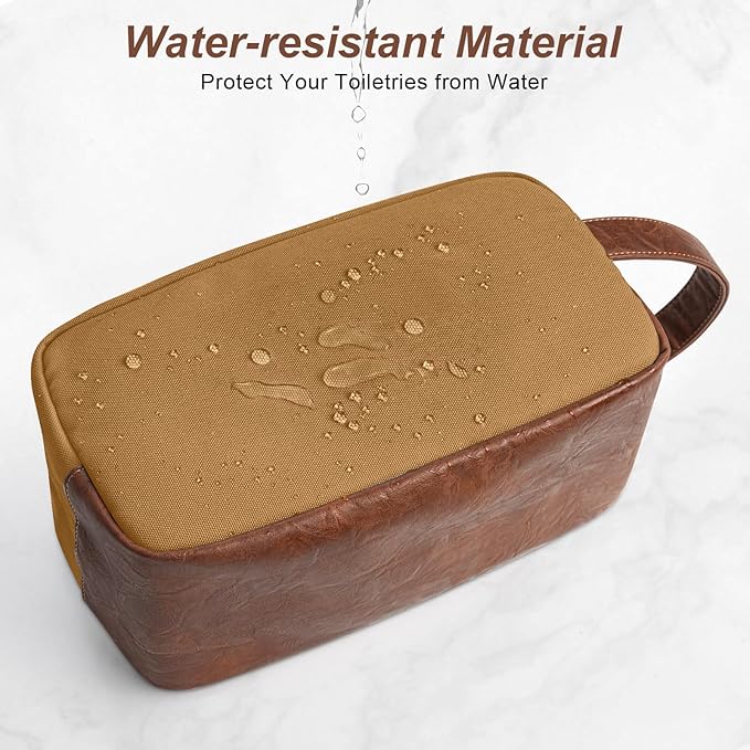 Travel Toiletry Bag for Men, Hanging Toiletry Organizer, Water Resistant Shaving Kit with Large Capacity for Travel Accessories (Brown, Medium)
