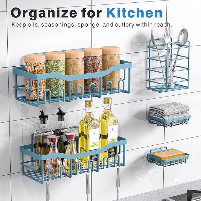 EUDELE 5-Pack Rustproof Stainless Steel Shower Caddy – No Drill Adhesive Bathroom Organizer with Large Capacity, Spacious Shower Shelves for Inside Shower, Kitchen & Home Decor Storage - XL Size