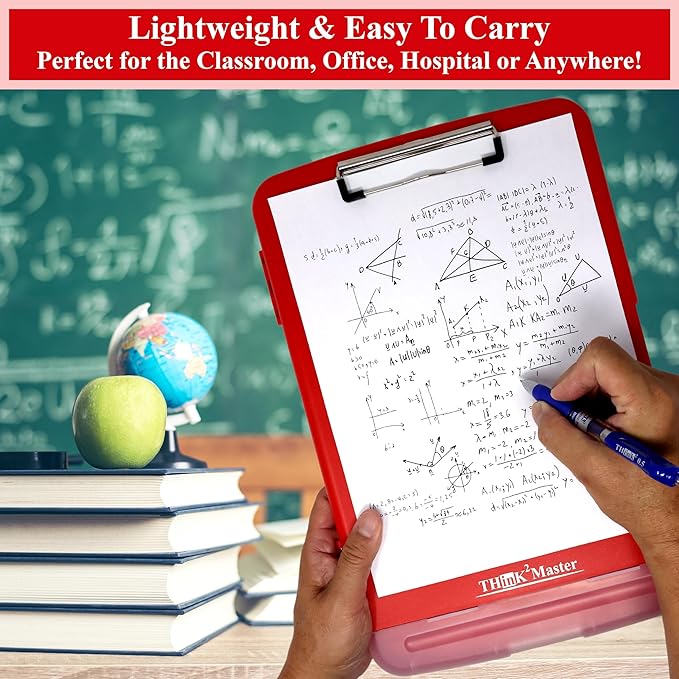 Think2Master [3 Pack] Red Plastic Storage Clipboard with Pencil Holder. | 25% Heavier & 25% Sturdier| Heavy Duty. Nursing, Teacher & Classroom Must Have.