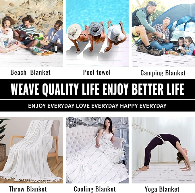 Turkish Beach Towel Pool Throw Blanket Sandproof Fast Dry Thin Extra Large Outdoor Law Park Mat Car Travel Essentials Europe Mexico Road Trip Summer Vacation Stuff Outside Accessories Camping Gear