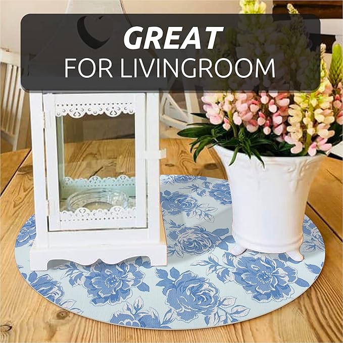 FIFTY FEET 18X96 Inch Shelf Liner for Kitchen Cabinets, PVC Drawer Liner for Dresser Non-Slip Bathroom, Non-Adhesive Cabinet Liner Washable (Blue Flower)(7 Roll)