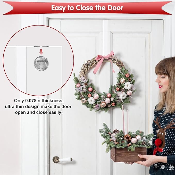 12" Clear Wreath Hangers for Front Door, 3 Pack Non-Scratch Over The Door Hooks Hanger, All-Season Decorations & Storage