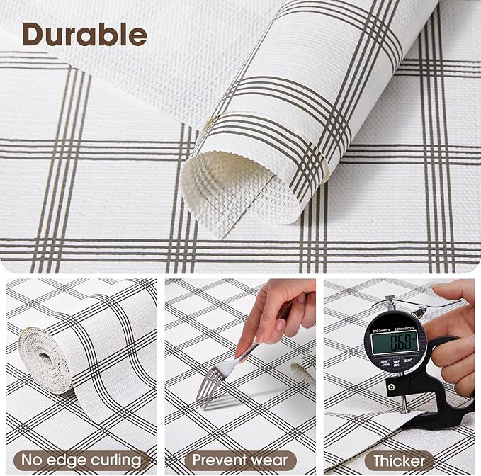 Drawer and Shelf Liner, Non-Slip Kitchen Cabinet Liners Non-Adhesive Thick Strong Grip Waterproof Washable Mats Protect Dresser Shelves Cupboard Bathroom Cabinets, White Stripes, 20 in X 30 FT