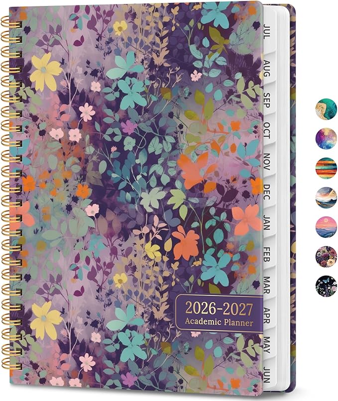 Academic Planner 2026-2027, Weekly and Monthly Calendar Book, July 2026 – June 2027, Hardcover Planner with Tabs, Perfect for Teachers, Students, Women & Men, A5 (6.4" x 8.5") - Lavendar Floral
