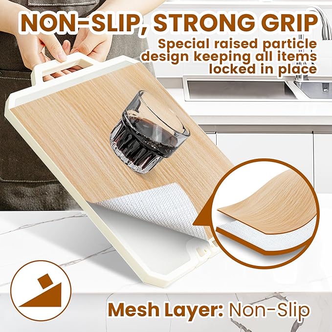 Drawer Shelf Liner for Kitchen Cabinets Non-Adhesive, Non Slip Shelf Paper Waterproof Thickened Cabinet Liners for Shelves, Strong Grip Mats for Cupboard, Dresser, Pantry, Beige, 23.6 in x 30 FT