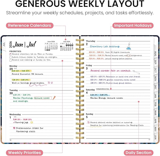 Planner 2026-2027, Academic Year Weekly and Monthly Calender Planner, from Jul 2026 - Jun 2027, Spiral Bound School Planning Book, Perfect for Teacher, Student, Women & Men, A4 (8.5" x 11"), Midnight Jungle