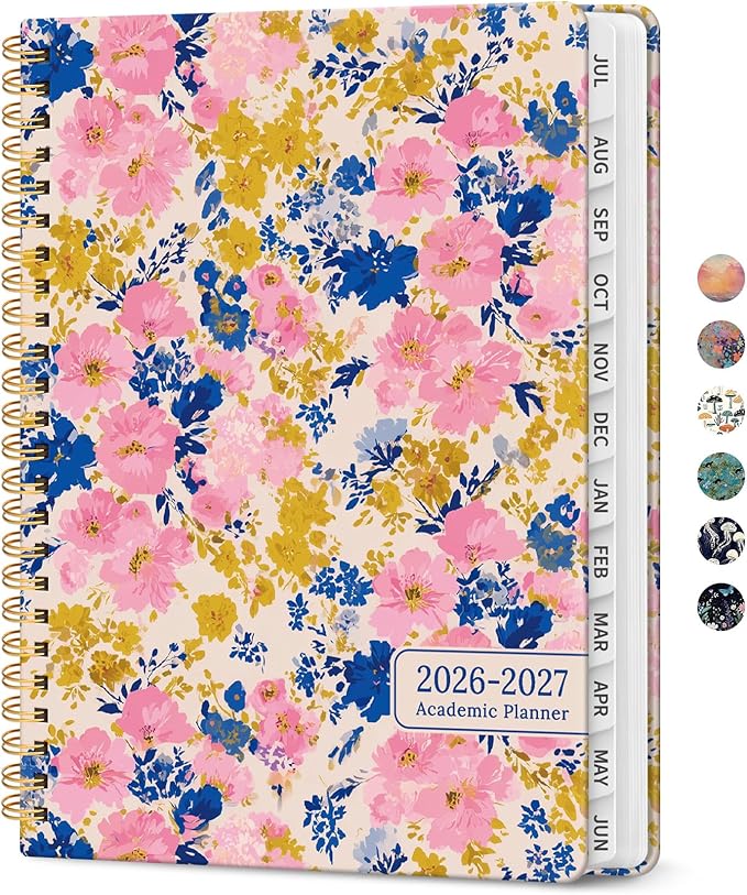 Planner 2026-2027, Academic Year Weekly and Monthly Calender Planner, from Jul 2026 - Jun 2027, Spiral Bound School Planning Book, Perfect for Teacher, Student, Women & Men, A5 (6.3" x 8.5"), Pink Garden