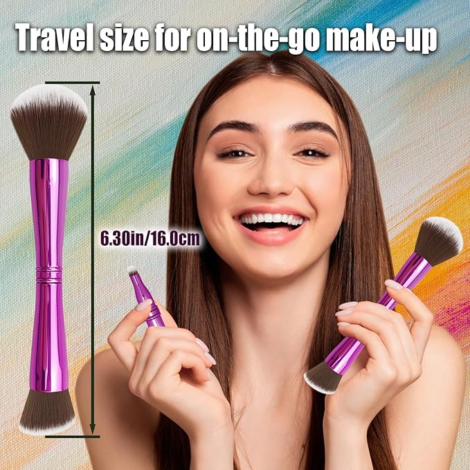 4 in 1 Makeup Brush Set, Travel Makeup Brushes with Case, Mini Makeup Brushes, Powder, Foundation, Concealer, Eyeshadow, Dual Ended, Synthetic Bristles, Purple