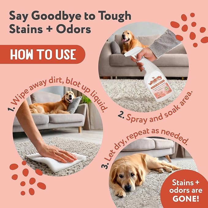 Wee Away X2 Dog Urine Stain & Odor Remover – Double Strength Enzyme Spot Cleaner for Dog Pee, Marking & Odor Removal – Carpet, Furniture & Bedding, Non-Toxic, 16oz