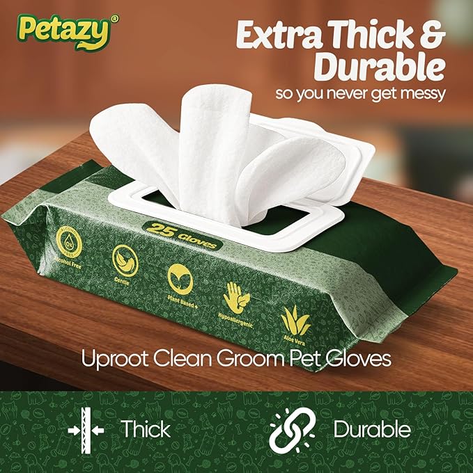 Pet Glove Wipes for Dogs & Cats – 25 Pack | Hypoallergenic, No Rinse, Extra Thick Cleaning Gloves with Aloe & Coconut Oil | Paws, Face, Ears & Butt | Travel Friendly, Gentle & Safe
