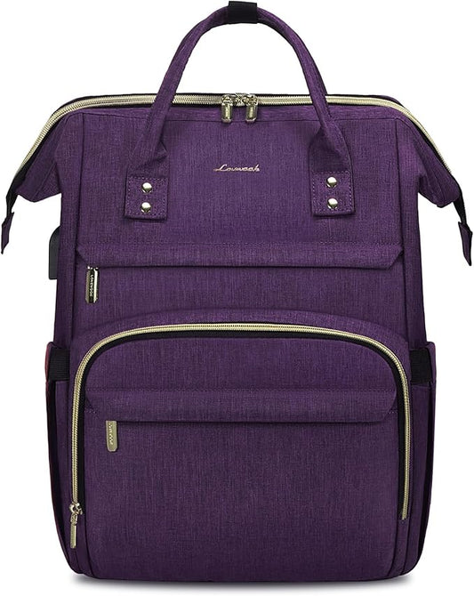 LOVEVOOK Laptop Backpack for Women, 18 Inch Professional Women's Travel Backpack Purse, Computer Laptop Bag, Nurse Teacher Backpack, Waterproof Work Bag, Carry-on Backpack with USB Port, Dark Purple