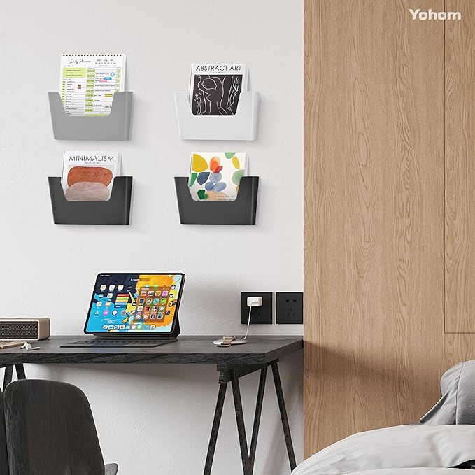 YOHOM Adhesive File Holder Plastic Document Folder Door No Drilling Mount Mail Magazine Organizer A4 Filing Envelopes Folder, Office Wall Mount Single Pocket (BLACK, 5 PCS)