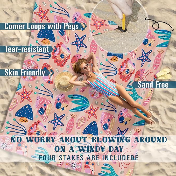Famstar Beach Blanket Sandproof Waterproof 78''×81''1-5 Adults Oversized,Compact Lightweight Durable Beach Mat for Travel Camping Hiking Picnic Blanket