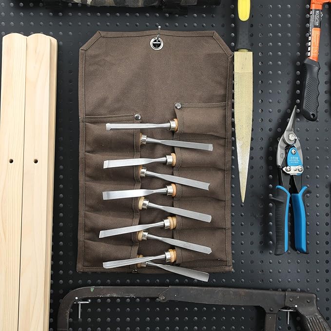 Tool Roll Up Bag with 10 Staggered Tool Pockets,Chisel Roll Portable Carry Small Tool Organize Pouch (Grey)