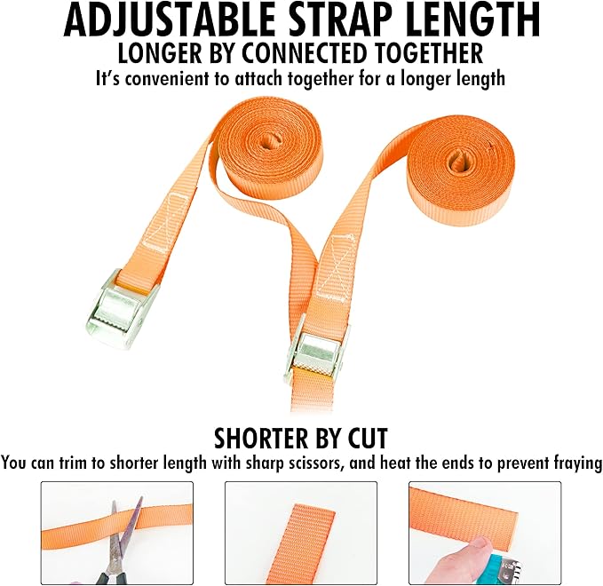 Cartman 1" x 12' Lashing Straps Cargo Tie-Down Strap Up to 600lbs, 10pk in Carry Bag, Orange
