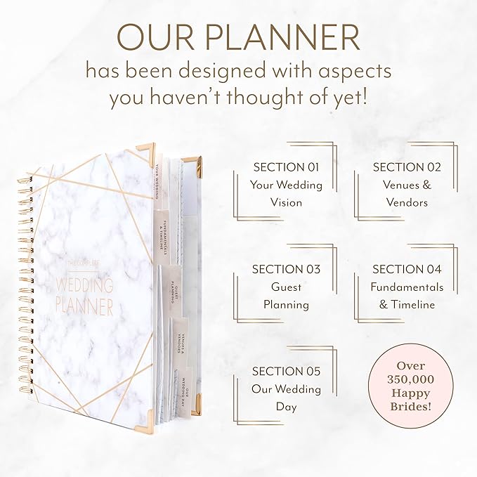 Your Perfect Day Wedding Planner Book and Organizer - Wedding Planner Book - Bridal Planning Binder with Countdown Calendar - Bride Gifts, Bridal Stuff, Notebook, Journal (MARBLED)
