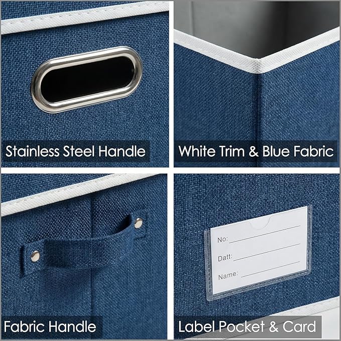 PRANDOM Storage Bins with Lids [3-Pack] Linen Fabric Foldable Storage Boxes Organizer Containers Baskets Cube with Cover for Bedroom Closet Office Royal Blue (23.4X15.9X11.4)